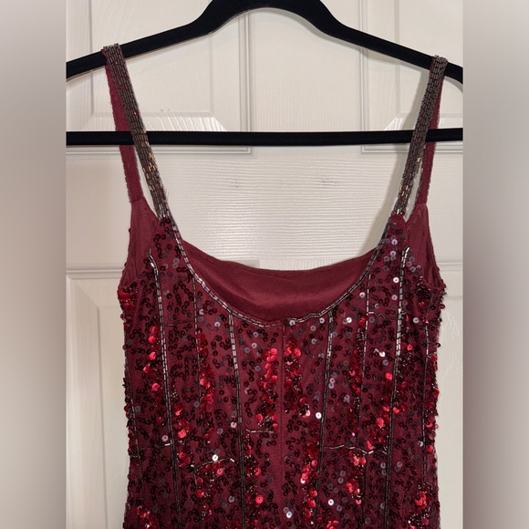👗 NWT! Mac Duggal Sequin & Bead Midi Red Slip Dress - Picture 9 of 16